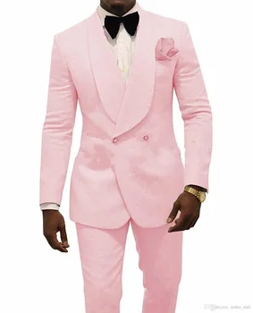 Custom Slim Fit Pink Mens Floral Prom Party Double Orded Suit Men Wedding Suits Groom Tuxedos For Men (Jacket+Pants+Tie)