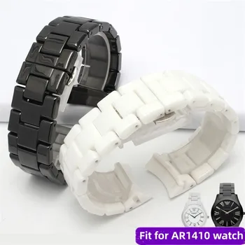  Висококачествена извита крайна керамична лента за часовник 22 мм гладка лъскава черна бяла гривна, подходяща за Armani AR1410 AR1400 Watch Man's Stock