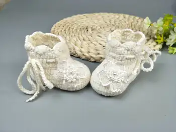 ръчно плетене Бебешки вълнени обувки Новородено Вътрешни обувки Ръчно изработени Прекрасен Етаж Обувки Обувки Първи проходилки