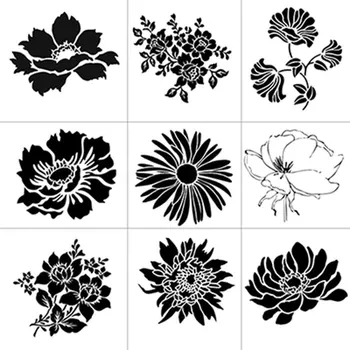 9Pcs / Set 14 * 13cm цветя DIY наслояване шаблони стена живопис скрапбук оцветяване