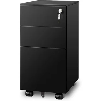 DEVAISE 3 чекмедже вертикален шкаф за файлове, мобилен шкаф с тънка ширина за домашен офис, черен