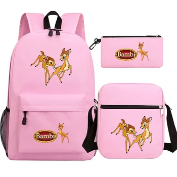 Нов Kawaii Bambi отпечатан 3Pcs момче момиче деца училище книга чанти пътуване раница рамо обяд чанта писалка чанти за мъже жени