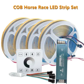 COB конни надбягвания LED лента комплект DC24V WS2811 IC течаща вода течаща лента лампа безжичен сензорен панел контролер 10M линейно осветление