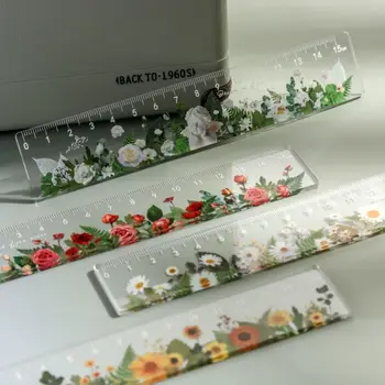 многофункционален 15 см прав владетел цвете серия двойно мито акрил цвете маркер прозрачен роза DIY инструменти за рисуване училище