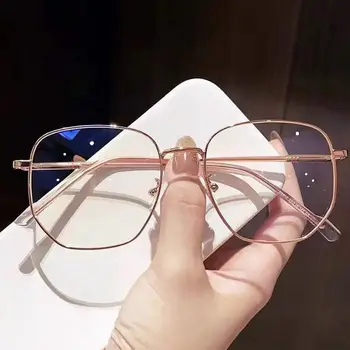 Метални пълноформатни сини светлинни блокиращи студентски късогледски очила със степен квадратен четец Оптичен очила за очила -1.0 ~ -4.0