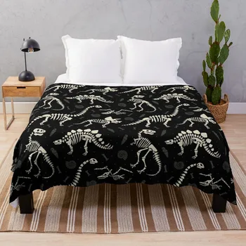 Вкаменелости на динозаври в черно Хвърли одеяло Меко одеяло одеяла и одеяла Меко каре