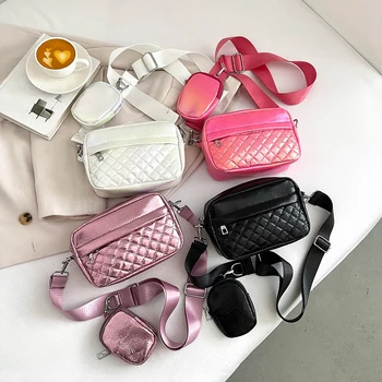 Glossy кожена чанта чанта малки квадратни чанти за жени нова тенденция PU чанта чанта Crossbody чанти универсален дамски пазарска чанта