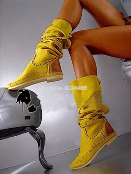 Жени Горещи продажба жълто мляко бяло плоско коляно високо мото ботуши злато шипове гладиаторски ботуши нитове високи ботуши зимни обувки