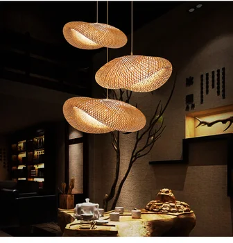 Hot Sell ръчно изработена бамбукова висулка светлина E27 китайски азиатски стил бамбукови висящи лампи за хол кухня вътрешно осветление