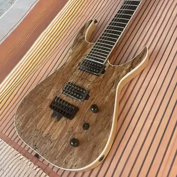 7-струнна електрическа китара сплит тяло електрическа китара, естествено дърво цвят тяло, матов цвят, розово дърво грифа, кленово дърво tra