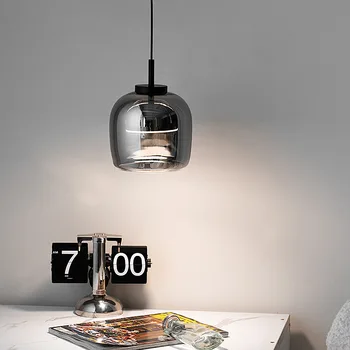 Nordic LED трапезна маса полилеи опушен сив стъклени лампи минималистичен модерен дом декор спалня нощно легло полилей