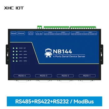 4-канален сериен сървър RS232/422/485 XHCIOT NB144S RJ45 Modbus шлюз TCP/UDP/MQTT DC 8-28V AT Команден вграден пазач