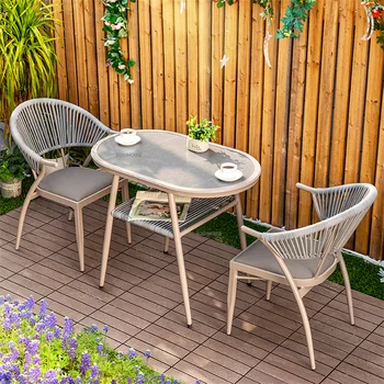 Nordic Patio маса и столове Light Luxury Outdoor Table Set Garden Балкон Leisure Холна маса и столове Комплект ратан стол