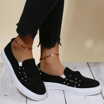 Ежедневни обувки Комплект обувки Единична мода Плоско стъпало Дамски Bowknot Дамски ежедневни обувки Дамски обувки Slip on Shoes Casual Size 8