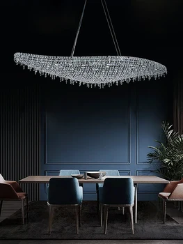 Модерен хол луксозен LED кристален полилей, италианска вилна зала от висок клас, трапезария, полилей за осветление на кухненска маса