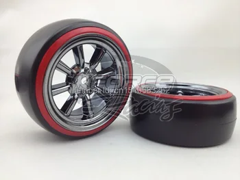 4pcs RC твърди двойни гуми Джанта на джантата на гумите (хромирана черна)се вписва за 1:10 Drift Car