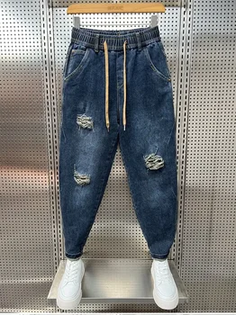 Модни дупки дънки Harajuku хип-хоп Streetwear хлабав открит ежедневни панталони високо качество марка мъжко облекло
