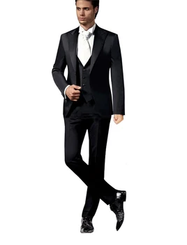 Мъжки 3 броя черни сватбени костюми Tuxedos Groom