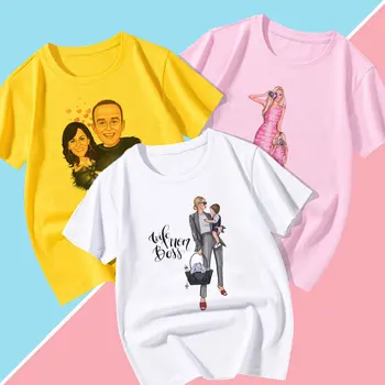 Тениска на момиче Баща и майка и деца мода Harajuku корейски дизайн кръг врата бебе момче лято къс бял ръкав 2021