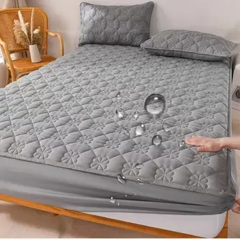 Супер водоустойчив ватиран матрак Cover Единична кралица суров памук против намокряне Quilting легло монтирани лист не са включени калъфка