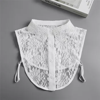 Реколта флорални дантела подвижни фалшива яка за жени плътен цвят половин риза блуза отгоре коригира женски пуловер декорация