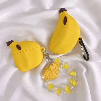 Луксозен 3D сладък банан зареждане чанта за Apple Airpods 2 1 Pro случай безжичен Bluetooth слушалки аксесоари мек калъф защитен