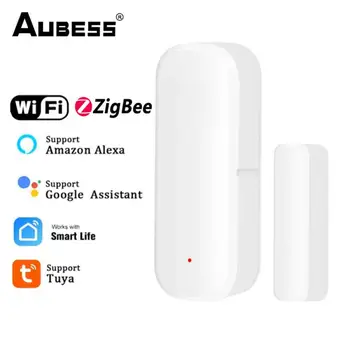 Tuya Zigbee / Wifi сензор за врати Безжичен автоматичен плъзгащ се сензор за магнитен контакт Интелигентен домашен детектор за прозорци за сигурност